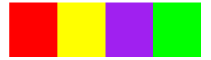 Four coloured rectangles: red, yellow, purple, and green. Each rectangle is of equal width.